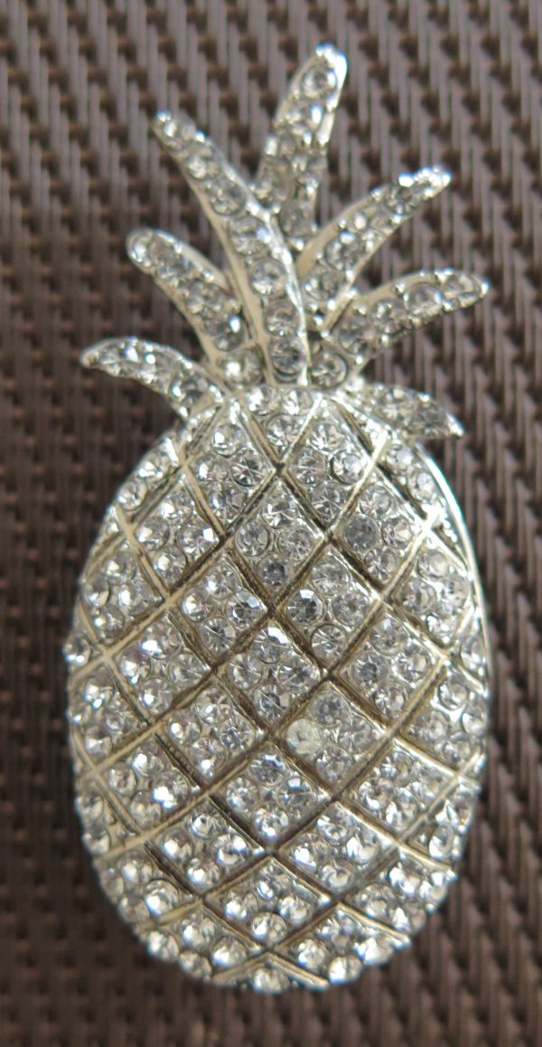 Magnet Brosche  Form Ananas 60x25mm  Silberfarben